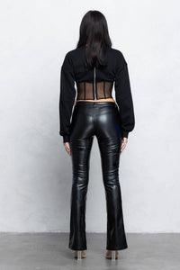 V-cut Faux leather boot-cut pants