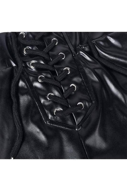 Lace up faux leather shorts