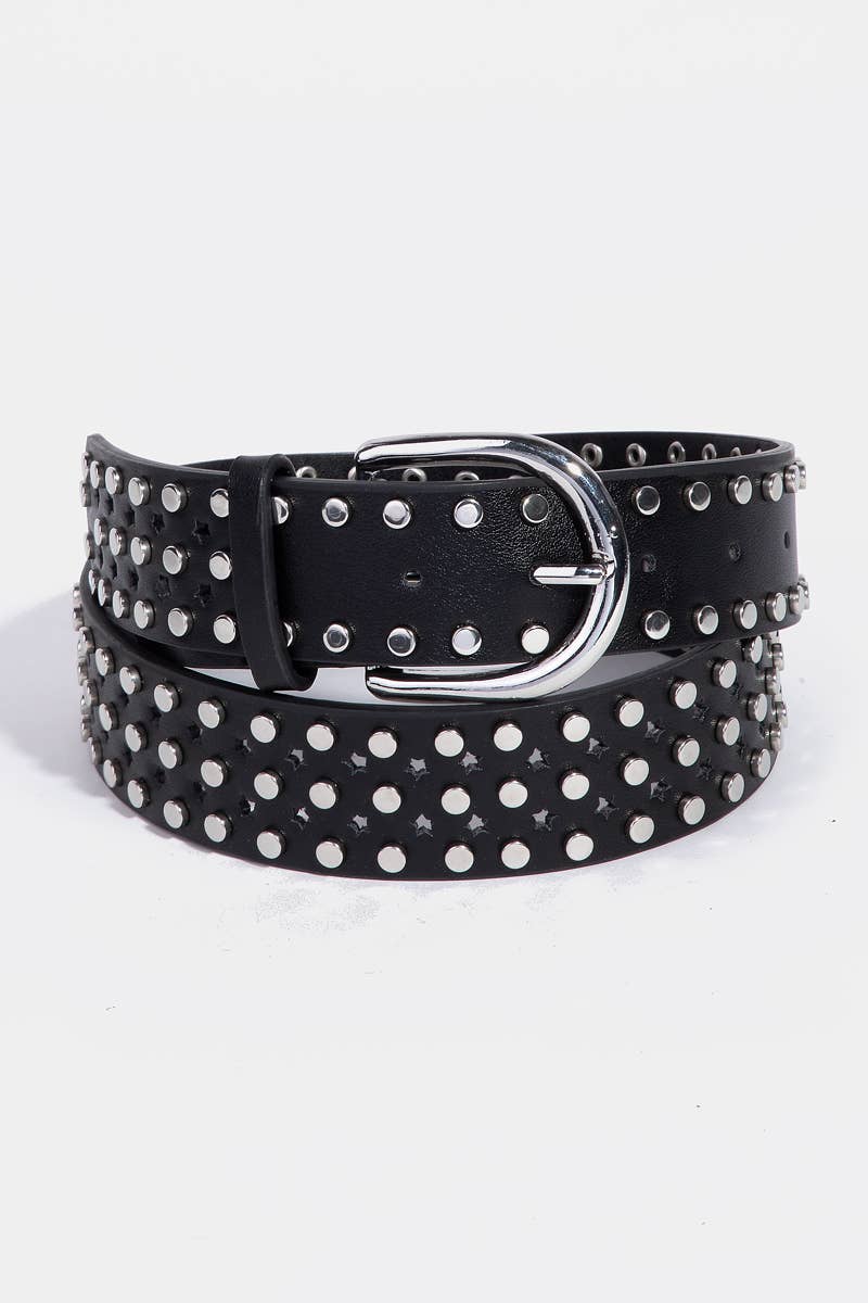 Star Punched And Rivets Vegan Leather Belt