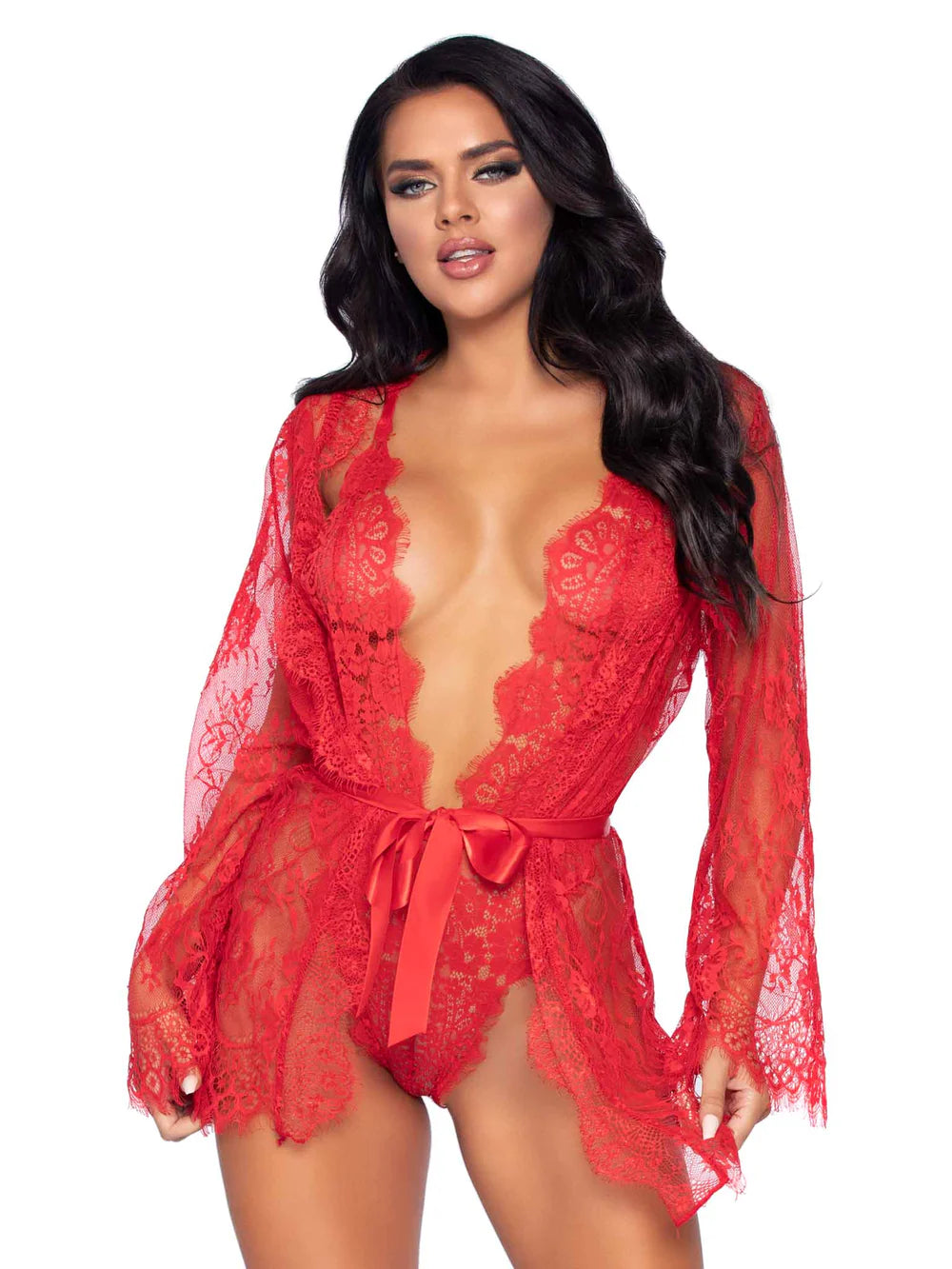 3 PC Lace Robe & Teddy Set