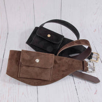 Wide Vegan Leather Front Snap Pocket Belt
