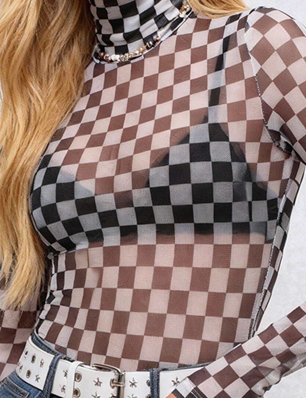 Sheer Bodysuit Grid Mesh