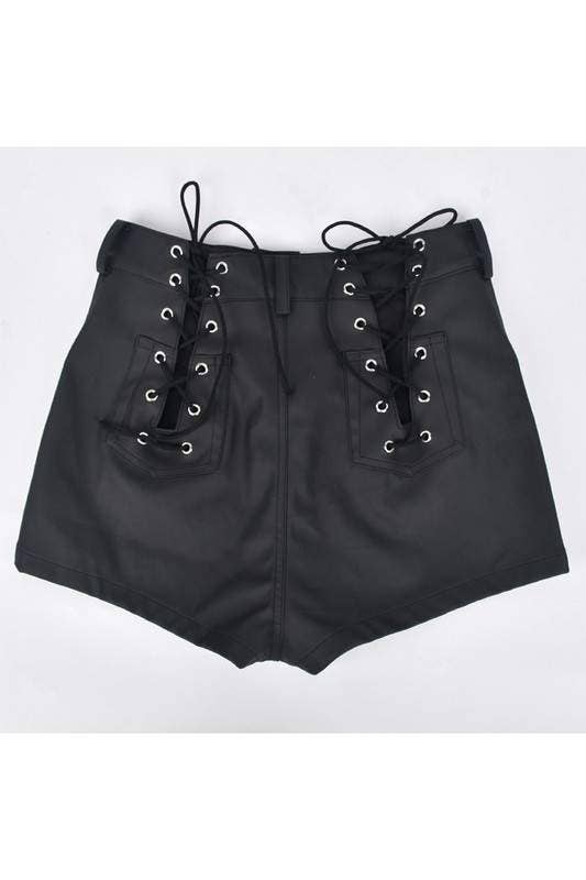 Lace up faux leather shorts
