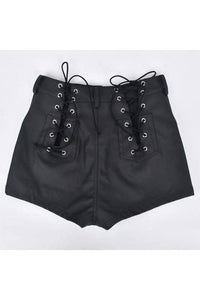 Lace up faux leather shorts
