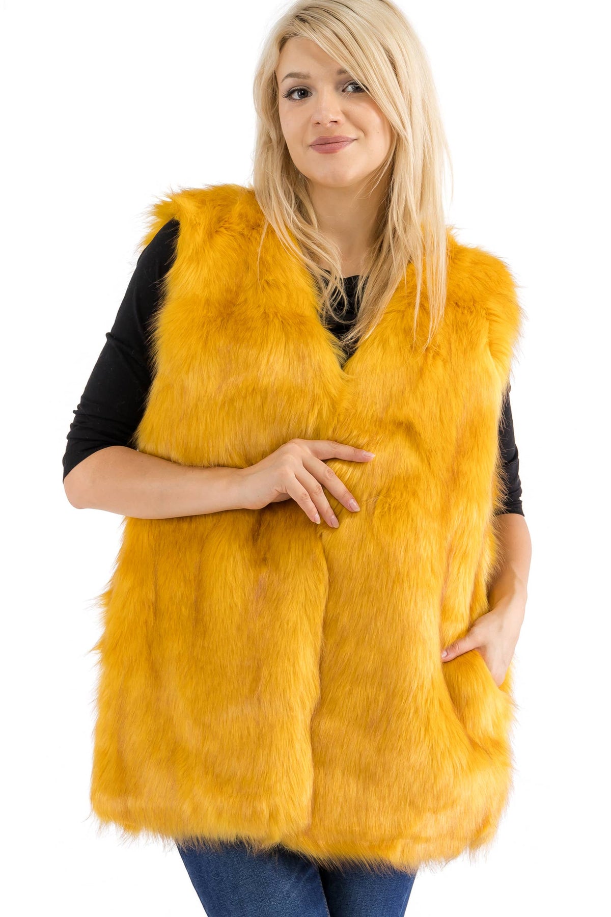 Satin Lined Shaggy Faux Fur Vest