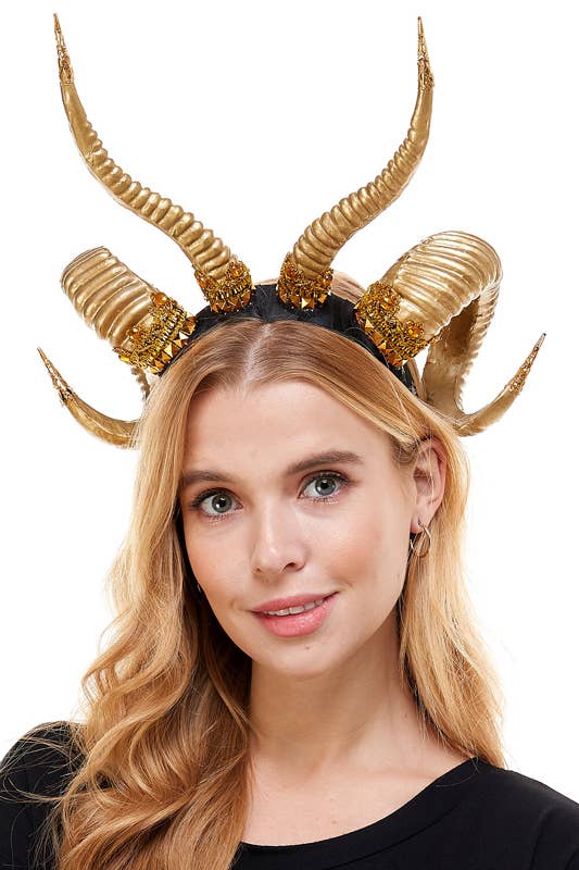 Gold Multi-Horn Headpiece with Gem Accents