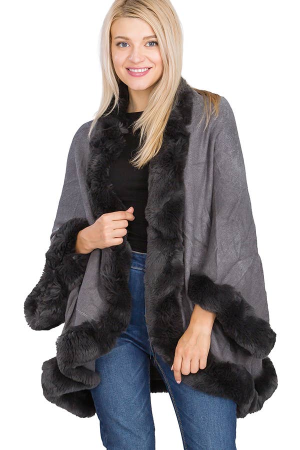 Luxury Faux Fur Lined Single Layered Shawl Poncho