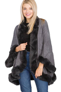 Luxury Faux Fur Lined Single Layered Shawl Poncho