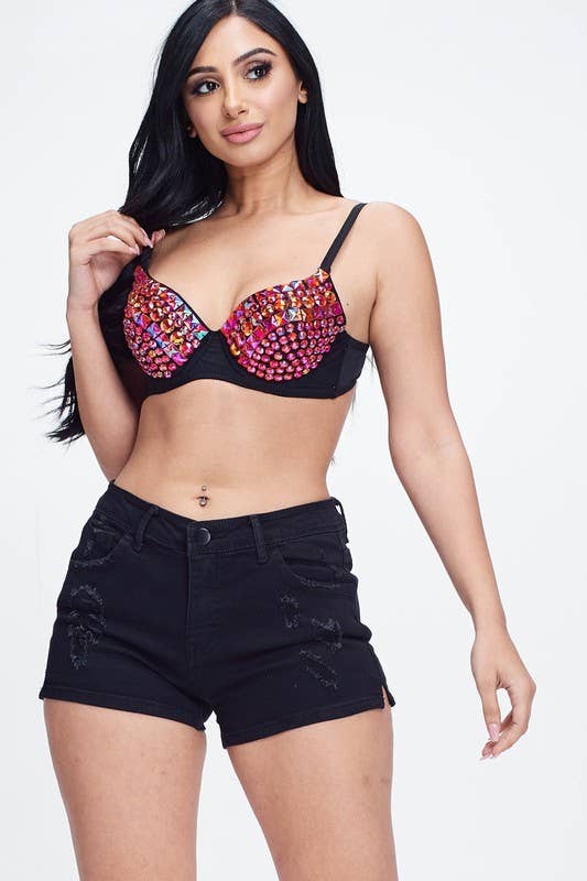 Multicolor Full Rhinestone Bra