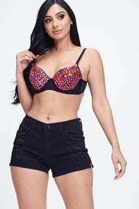 Multicolor Full Rhinestone Bra