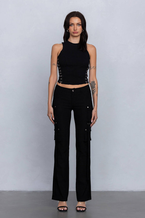 Stretchy flared cargo pants