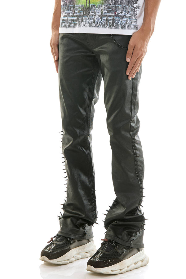 SPIKE WAXED FLARE PANTS
