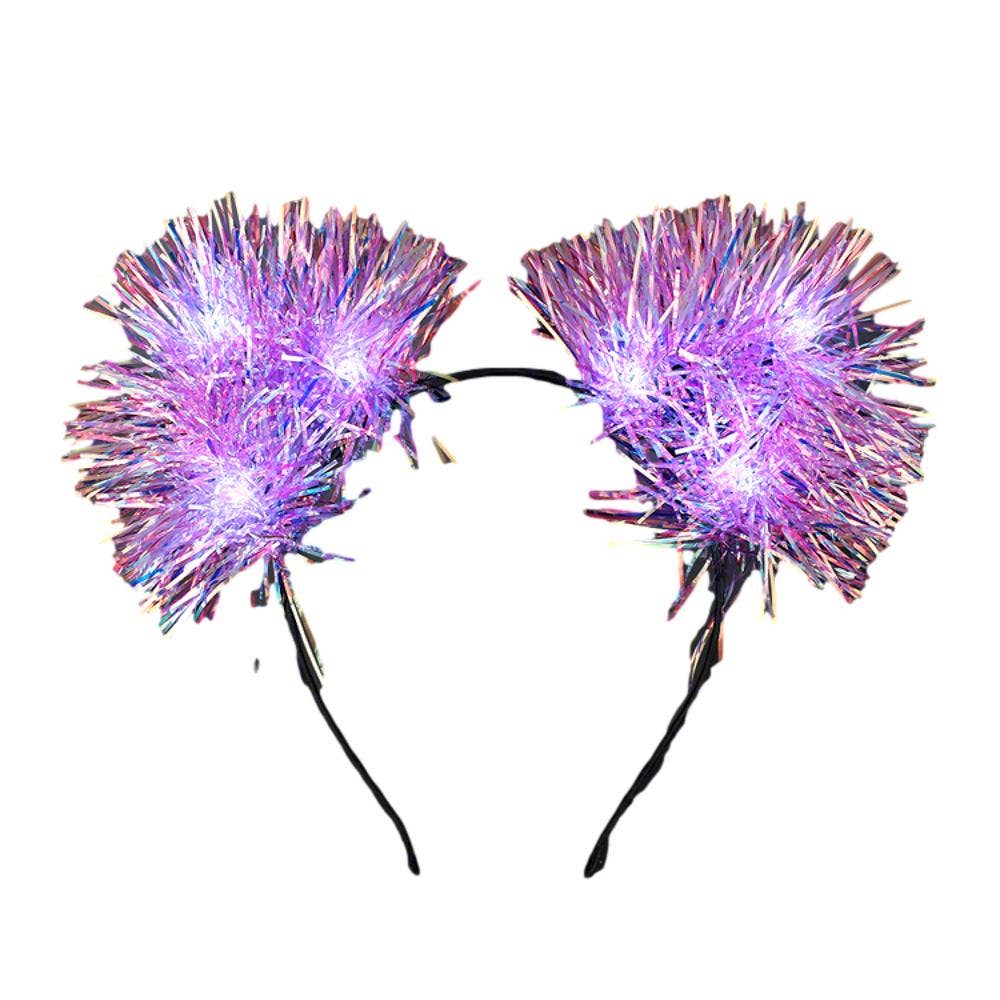 White LED Tinsel Fluffy Cat Ears Headband