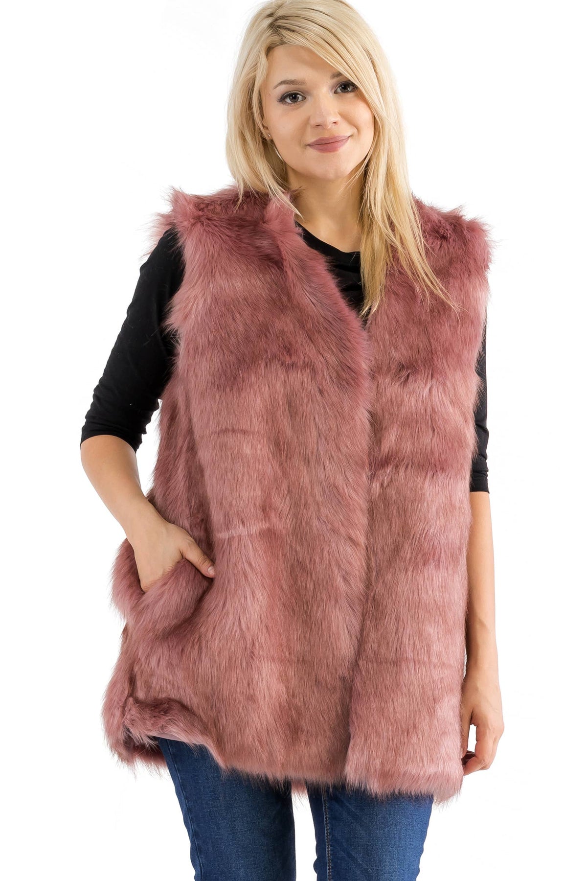 Satin Lined Shaggy Faux Fur Vest