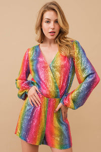 Sequin Wrap Long Rainbow Romper