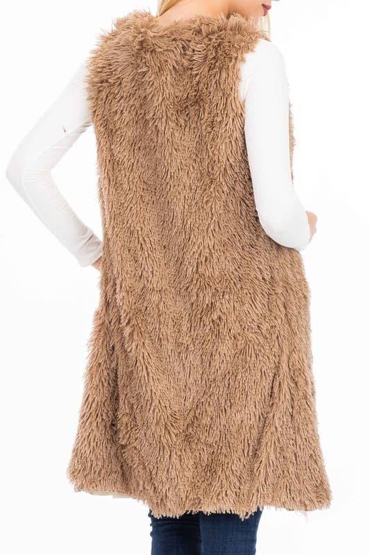 Glossy Faux Fur Long Vest