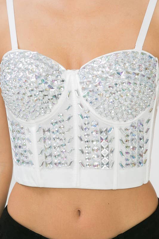 Rainbow Stones Pattern Crop Bustier Top