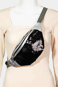 Sequin Front Single Zipper Fanny Pack