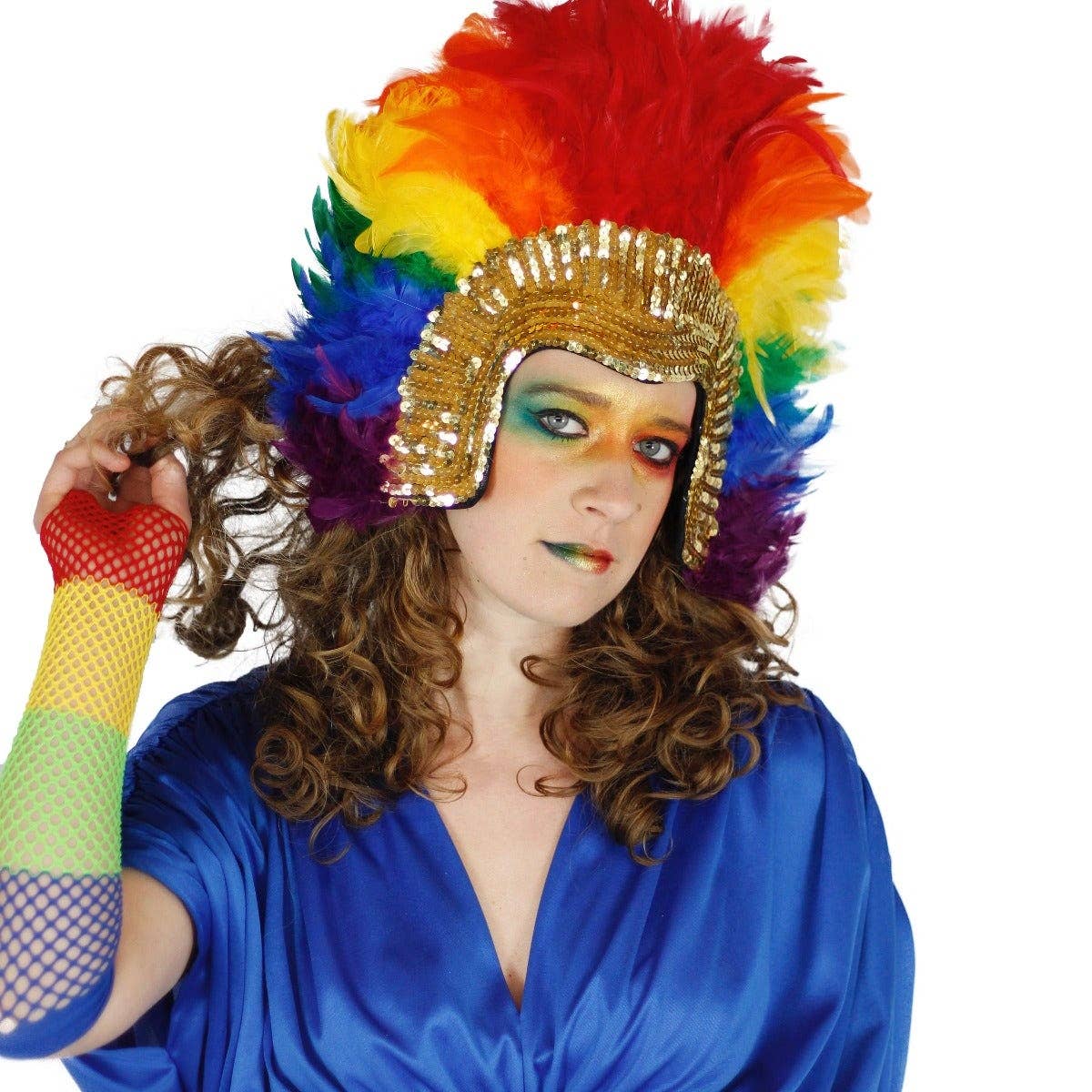 Feather Headdress Section With Sequins - Rainbow