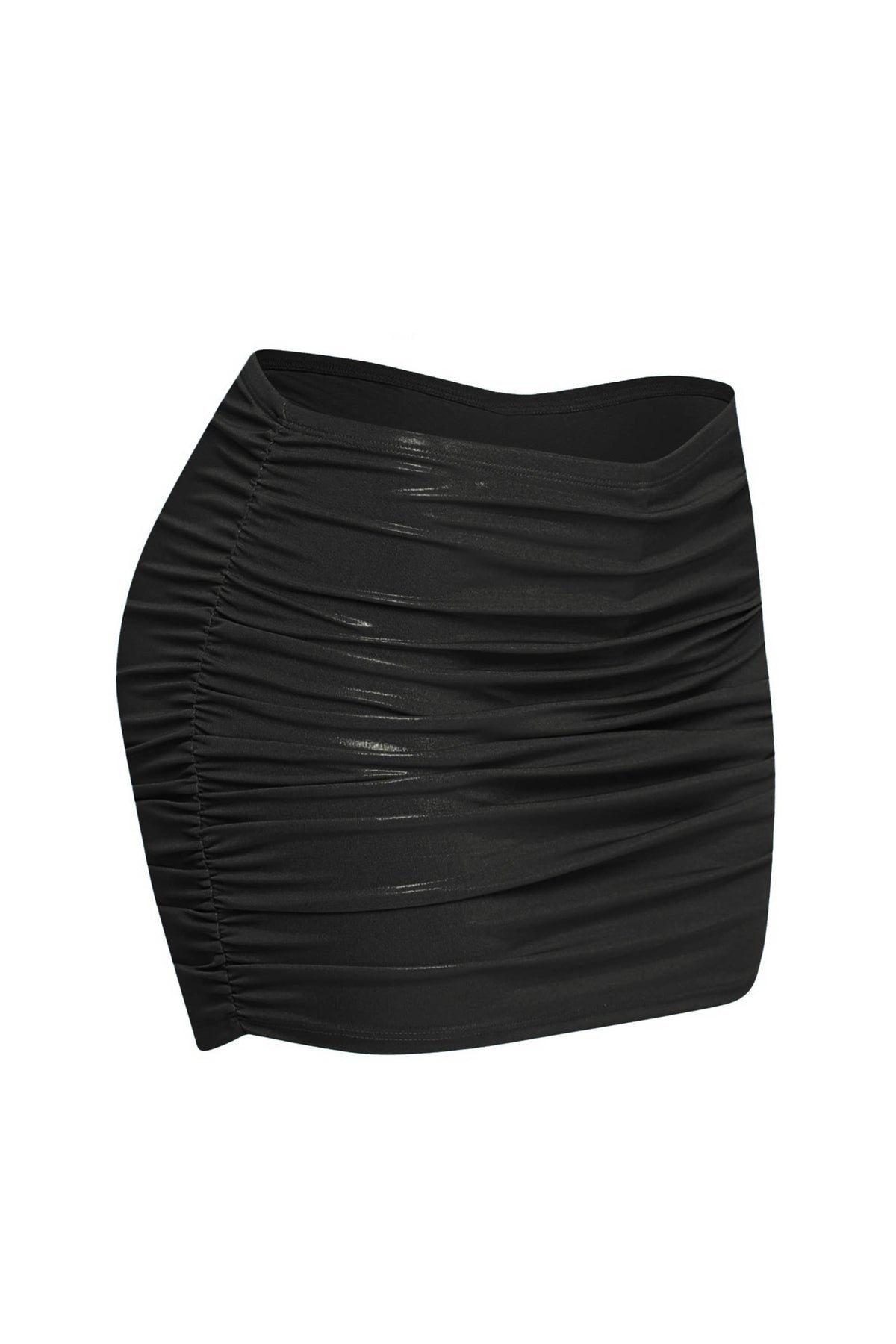 Slinky foiled ruched skirt with shorts under