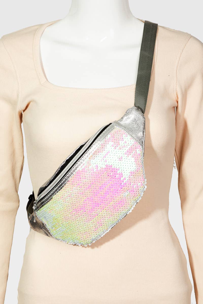 Sequin Front Single Zipper Fanny Pack