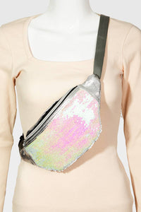 Sequin Front Single Zipper Fanny Pack