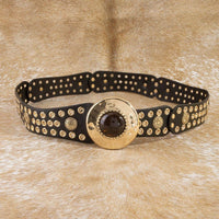 Hammered Circle Buckle Studded Vegan Leather Belt