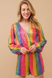 Sequin Wrap Long Rainbow Romper