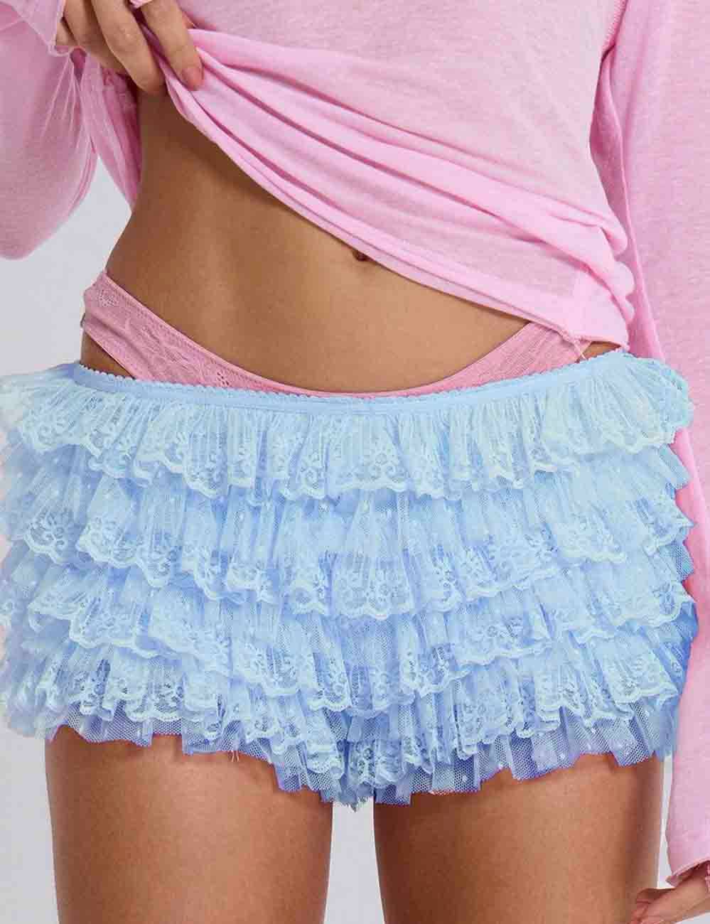 Lace Mesh Ruffle Shorts