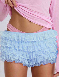 Lace Mesh Ruffle Shorts