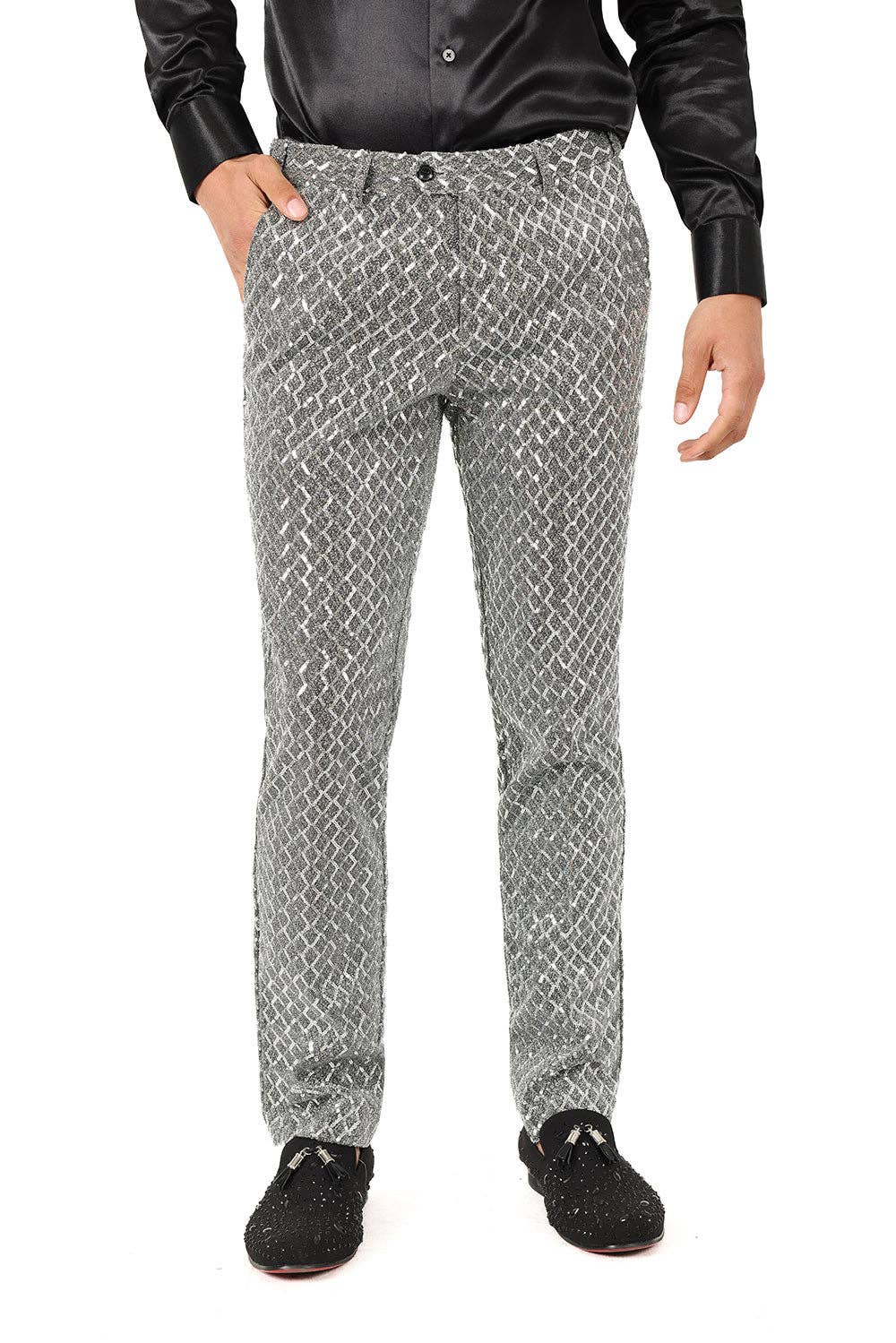 Men's Sequin Diamond Design Shiny Chino Pants