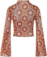 Ladies Print Flare Sleeves Mesh Top
