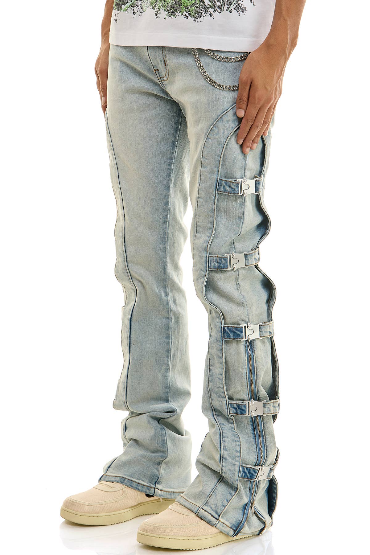 BUCKLE FLARE PANTS/JEANS
