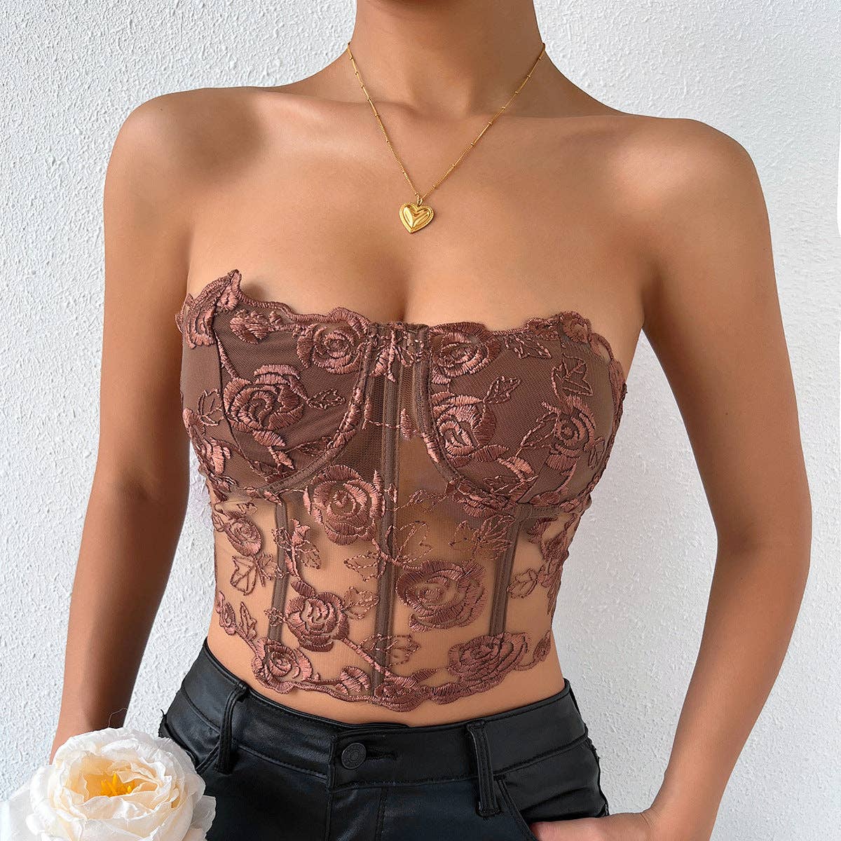 Rose Lace Strapless Bustier