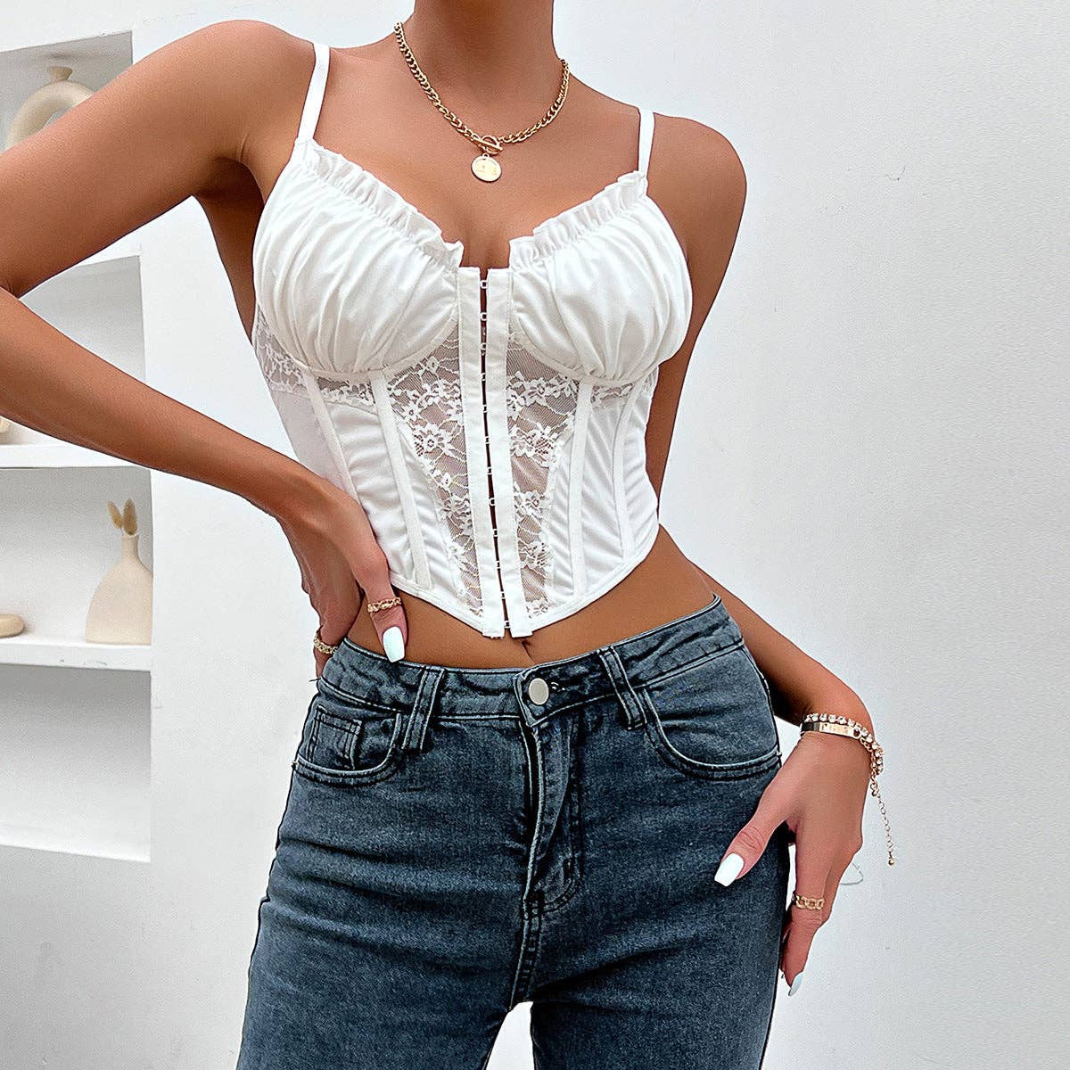 Lace Pleated Backless Bustier