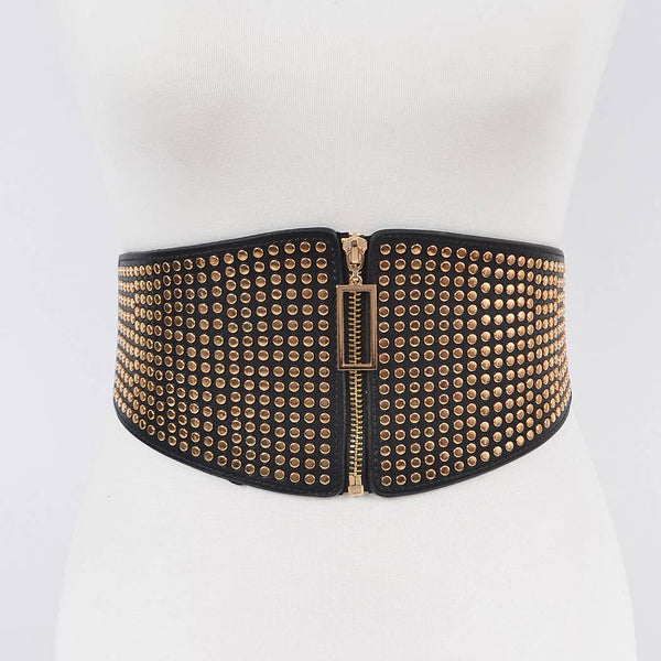 Studded Elastic Zipper Belt