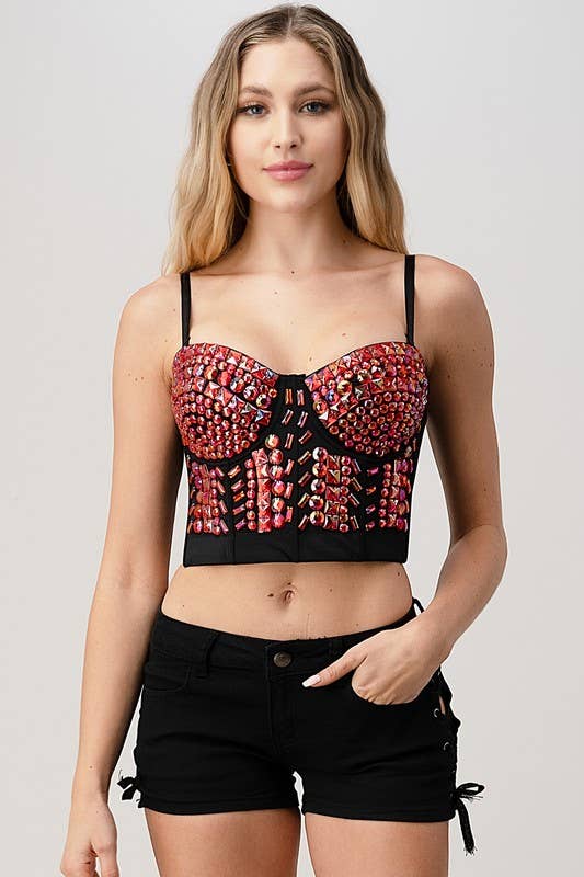 Rainbow Stones Pattern Crop Bustier Top