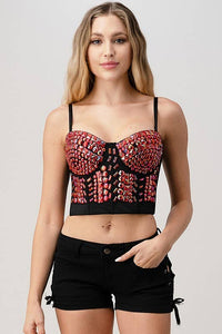 Rainbow Stones Pattern Crop Bustier Top