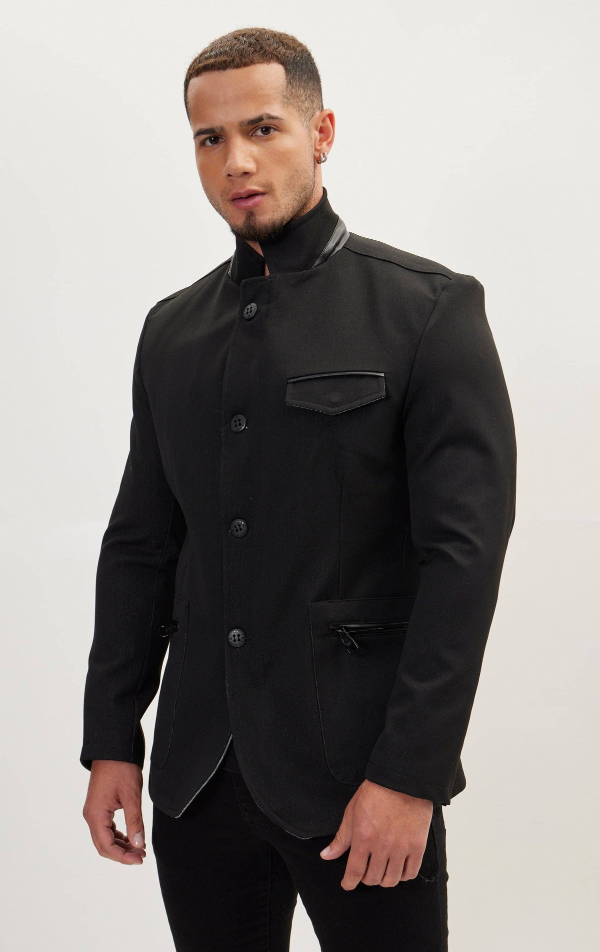 Men's Stand Collar Sport Coat - Black