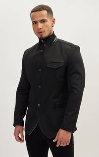Men's Stand Collar Sport Coat - Black