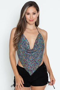 Dazzling Rhinestones Halter Crop Top
