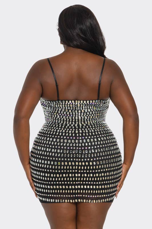 Plus Size Multi Shaped Rhinestone Dress