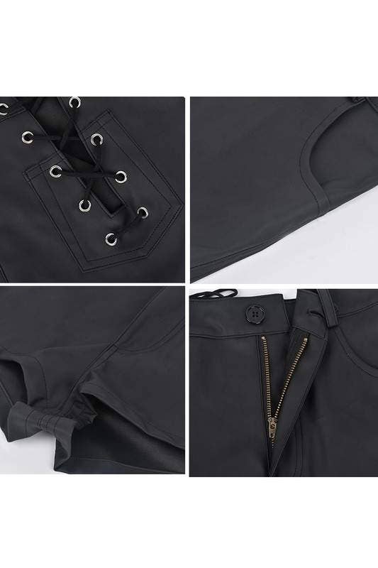 Lace up faux leather shorts
