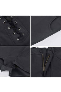 Lace up faux leather shorts