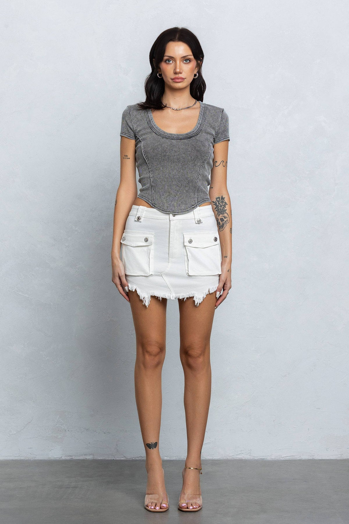 Washed rib deep u-neck crop top
