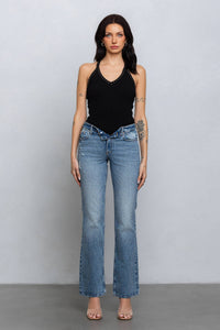 Studded v-neck ribbed tank top