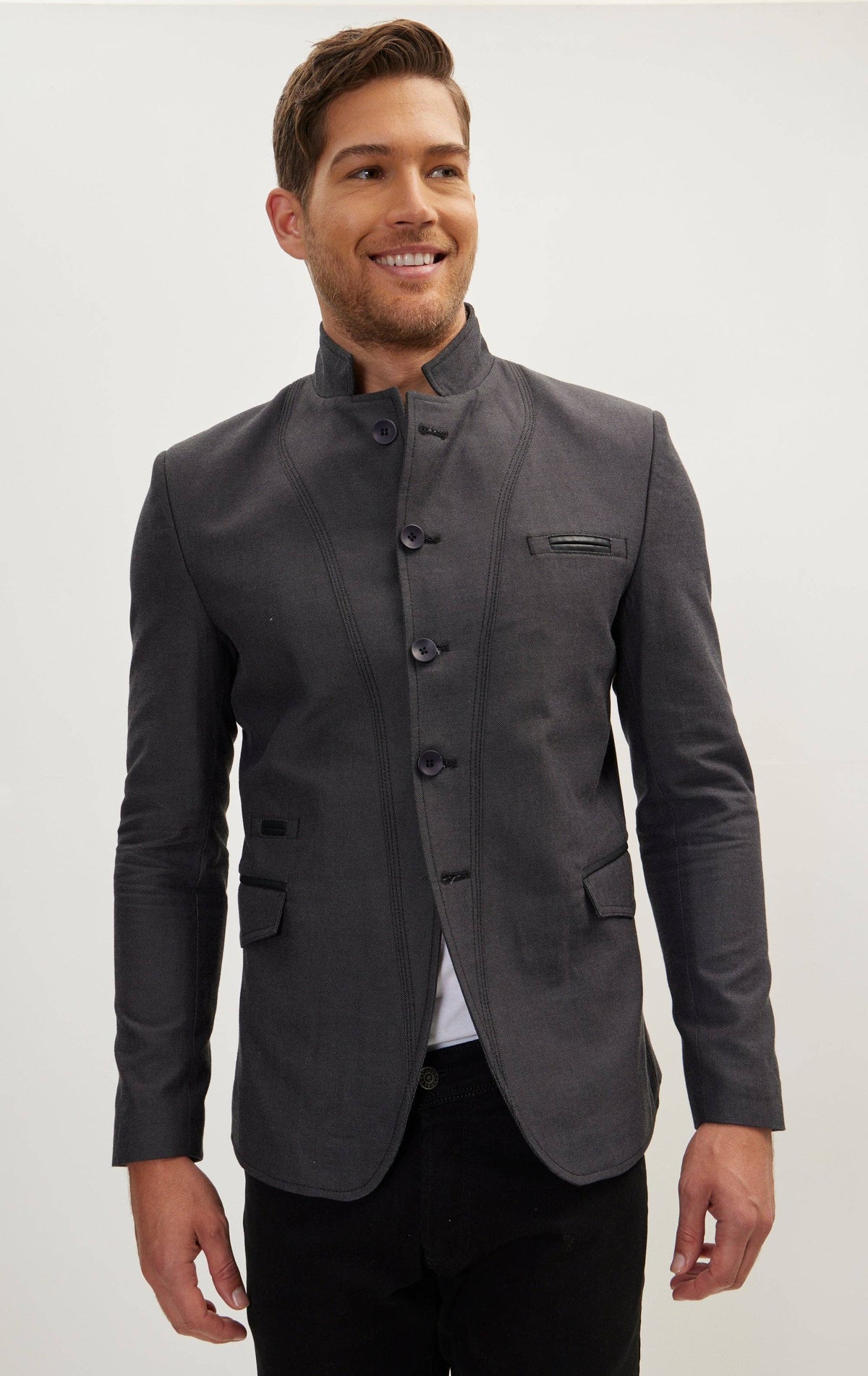 Men's Symmetric Button Closure Jacket - Anthracite
