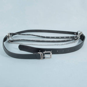 Studded Vegan Leather With Chain Drape Belt
