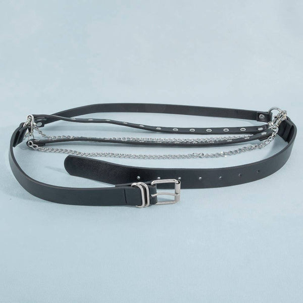 Studded Vegan Leather With Chain Drape Belt