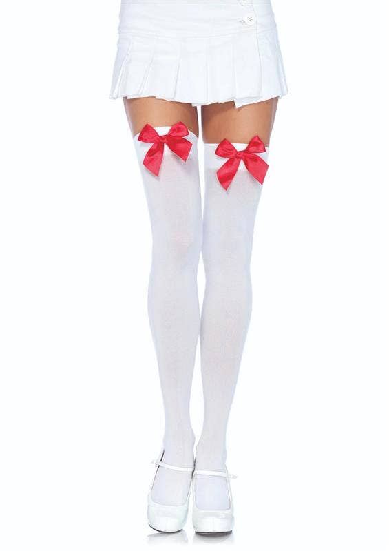 Kay Opaque Thigh Highs: White/Light Blue / One Size